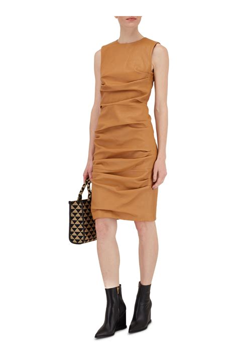 Stretch Plongé Leather Ruched Sheath Dress 